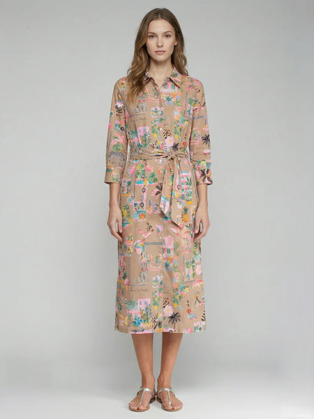 Vilagallo - Vacation Print Dress - Camel