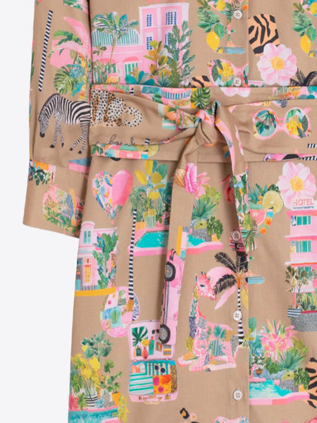 Vilagallo - Vacation Print Dress - Camel