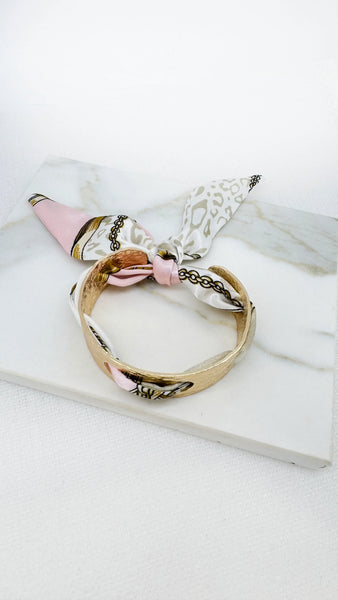 Envy Jewellery Twilly Gold Bangle with Pink Ribbon