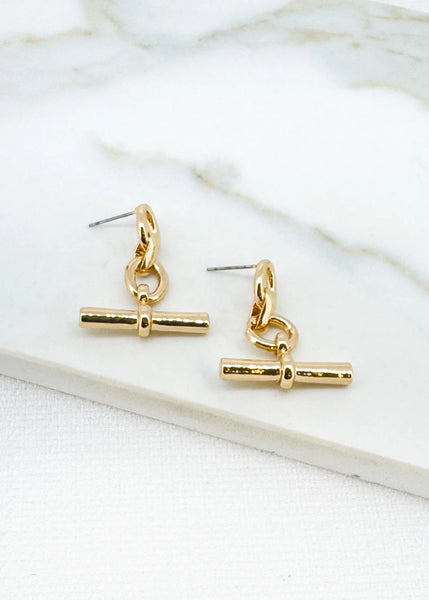 Envy Jewellery - T-bar Dropper Earring - Gold