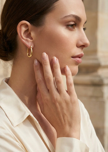 Envy Jewellery - Chunky Gold Hoop Earring with Stone