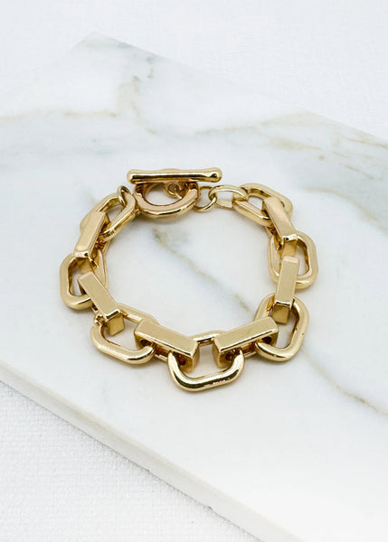 Envy Jewellery - Gold Large Linked T-Bar Bracelet