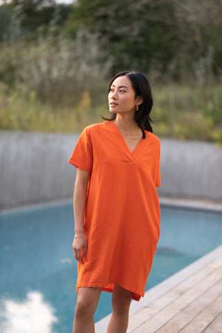 Jeff - Ilona Short Sleeve V-Neck Dress - Orange