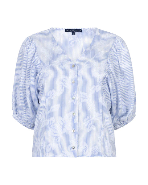 Red Button - Balloon Sleeve Blouse - Blue