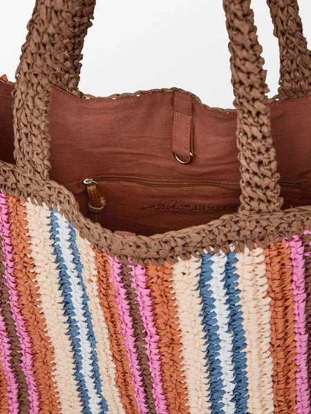 Becksonsdergaard - Stripe Straw Tote Bag - Mocha Brown