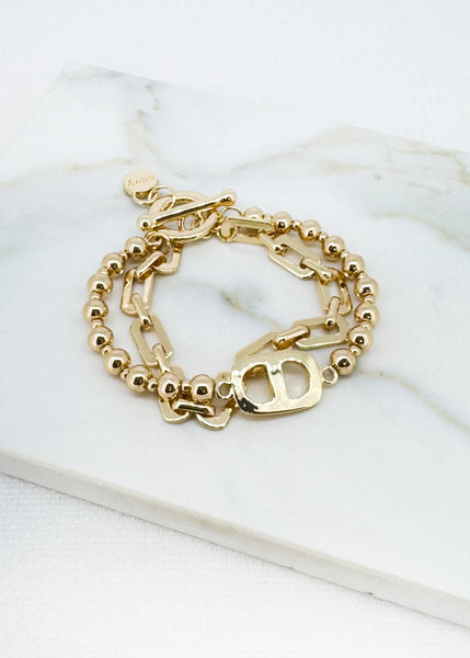 Envy Jewellery - Chain/ball T-Bar Bracelet - Gold