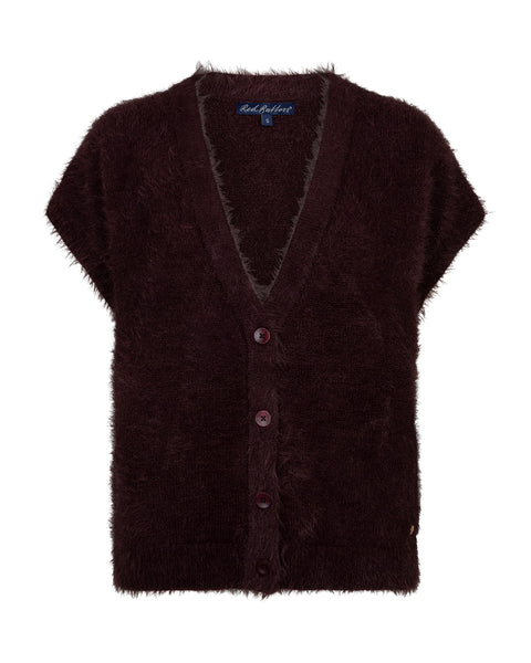 Red Button - Sleeveless Fuzzy Knit Vest - Burgandy