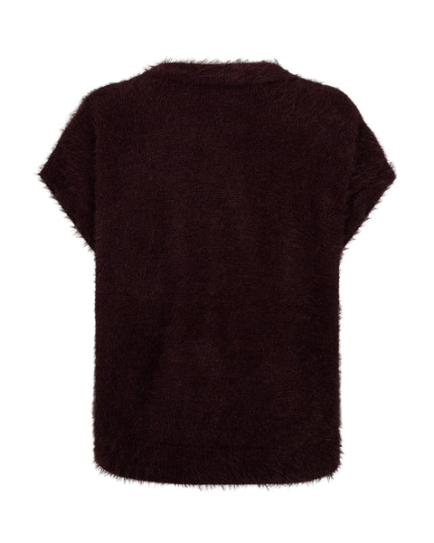 Red Button - Sleeveless Fuzzy Knit Vest - Burgandy