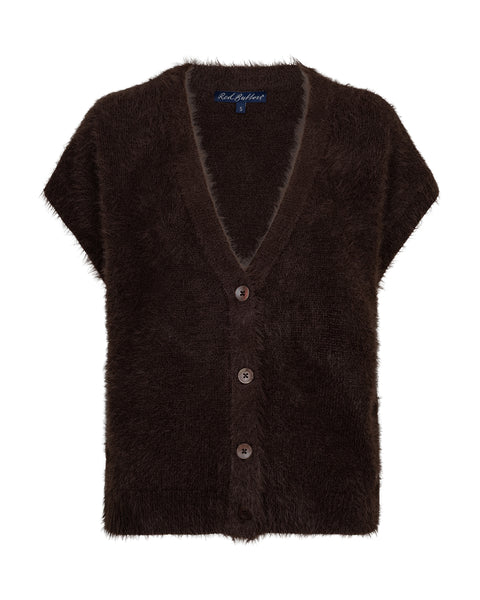 Red Button - Sleeveless Fuzzy Vest - Espresso