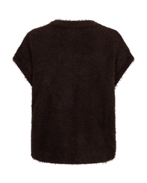 Red Button - Sleeveless Fuzzy Vest - Espresso