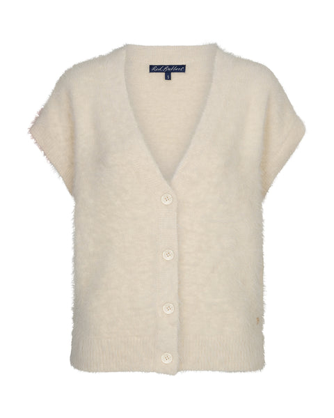 Red Button - Sleeveless Fuzzy Vest - Cream
