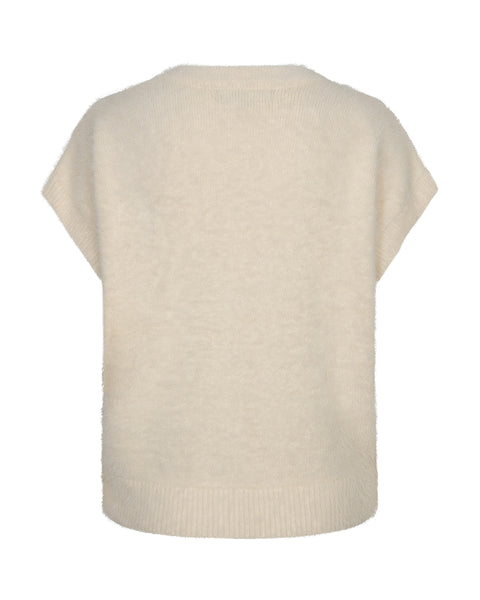 Red Button - Sleeveless Fuzzy Vest - Cream