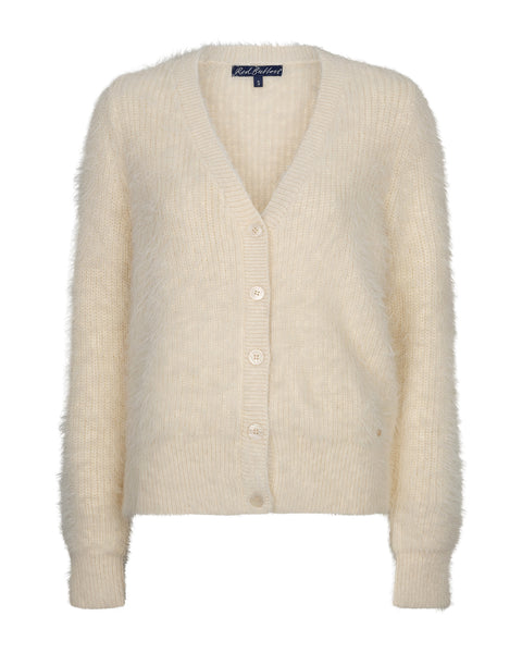 Red Button - Fuzzy Cardigan - Cream