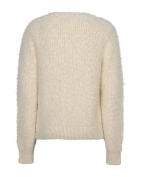 Red Button - Fuzzy Cardigan - Cream