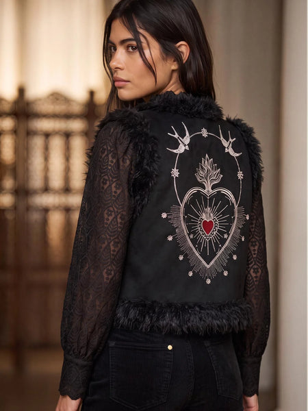 Nooki Design - Sacred Heart Emroidered Gilet - Black