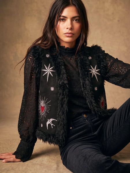Nooki Design - Sacred Heart Emroidered Gilet - Black