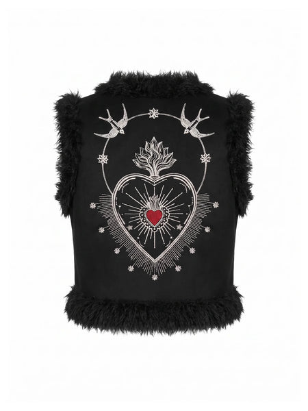Nooki Design - Sacred Heart Emroidered Gilet - Black