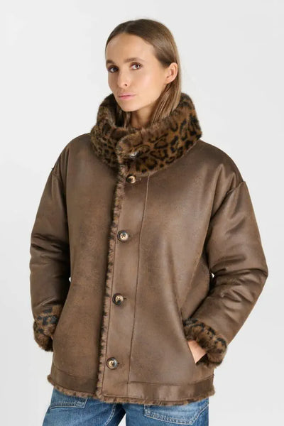 Le Temps des Cerises - Leopard Print Reversible Coat