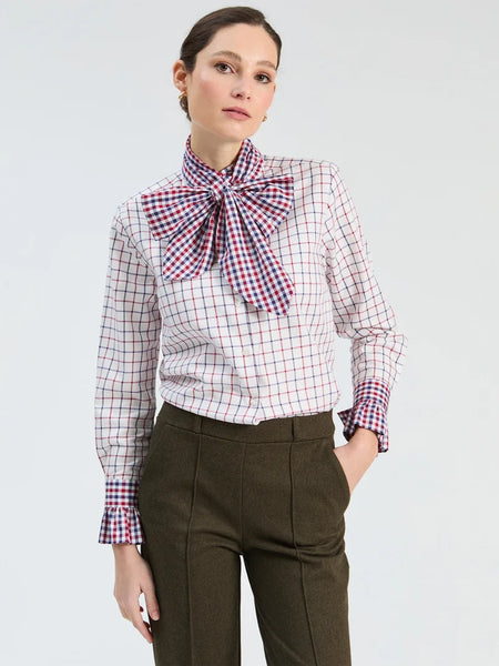 Vilagallo - Check Shirt with Optional Bow - Red/Blue/White