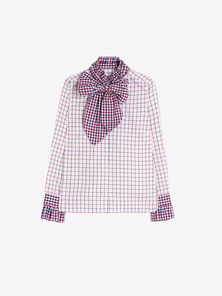 Vilagallo - Check Shirt with Optional Bow - Red/Blue/White