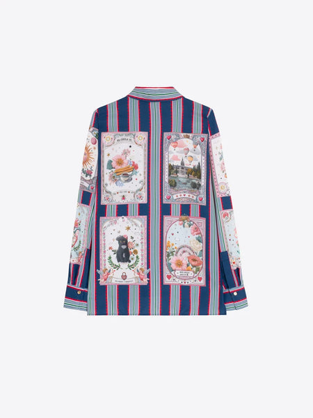 Vilagallo - Stripe Shirt with Post Card Images - Teal Stripe
