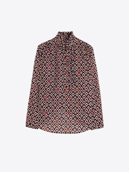 Vilagallo - Ikat Shirt with Ladybirds - Black/Brown/Orange
