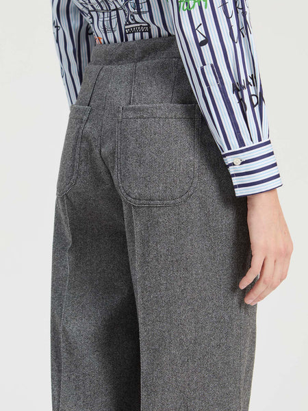 Vilagallo - Straight Leg Cropped Trouser - Grey Melange