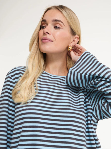 Fika Edit - Celine Flared Sleeve Top - Blue Stripe