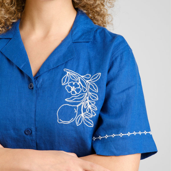 Dedicated - Torup Linen Embroidered Shirt - Limoges Blue
