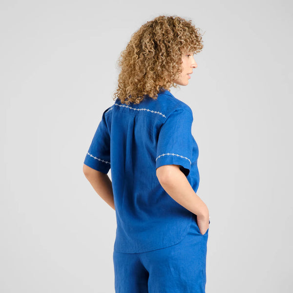 Dedicated - Torup Linen Embroidered Shirt - Limoges Blue