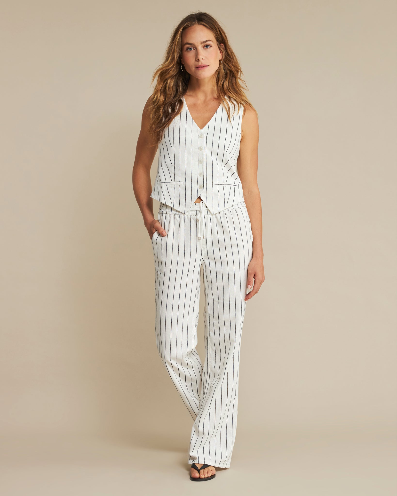 Red Button - Colette Linen Drawstring Trouser - Striped