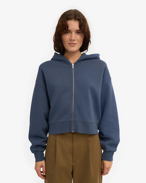 Colorful Standard - Crop Zip Hoody - Petrol Blue