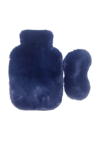 Nooki - Faux Fur Hot Water Bottle & Eye Mask - Petrol Blue