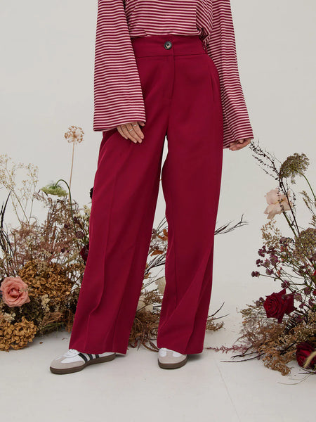 Fika - Celine Flared Sleeve Top - Burgandy/Pink