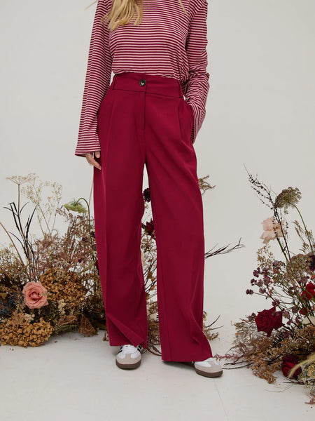 Fika - Celine Flared Sleeve Top - Burgandy/Pink
