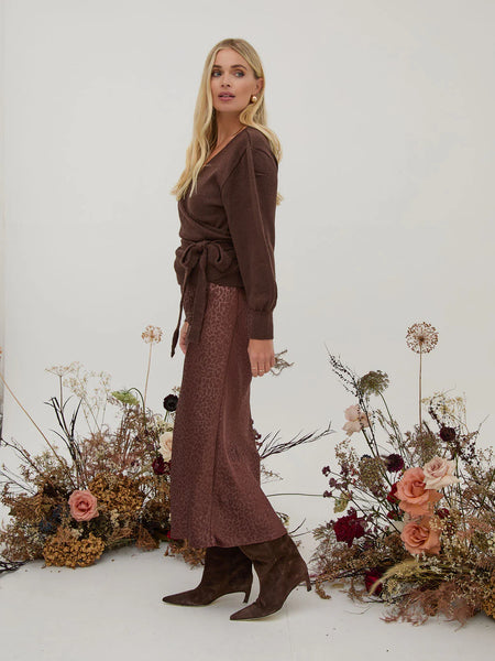 Fika - Bria Satin Slip Skirt - Animal Print Brown