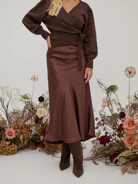 Fika - Bria Satin Slip Skirt - Animal Print Brown