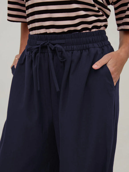 Fika - Ebba Satin Wide Leg Trouser - Navy