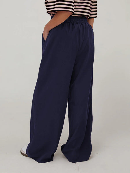 Fika - Ebba Satin Wide Leg Trouser - Navy