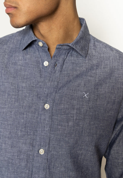 Clean Cut Copenhagen Jamie Cotton Linen  L/S Shirt - Dark Blue Melange
