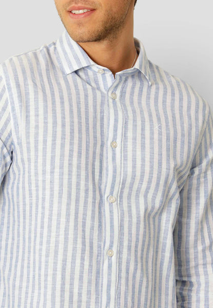 Clean Cut Copenhagen Jamie Cotton Linen  L/S Striped Shirt - Blue Melange/Ecru