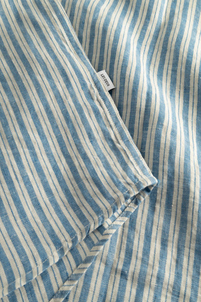 Les Deux Kris Striped S/S Linen Shirt - Washed Denim Blue/Ivory