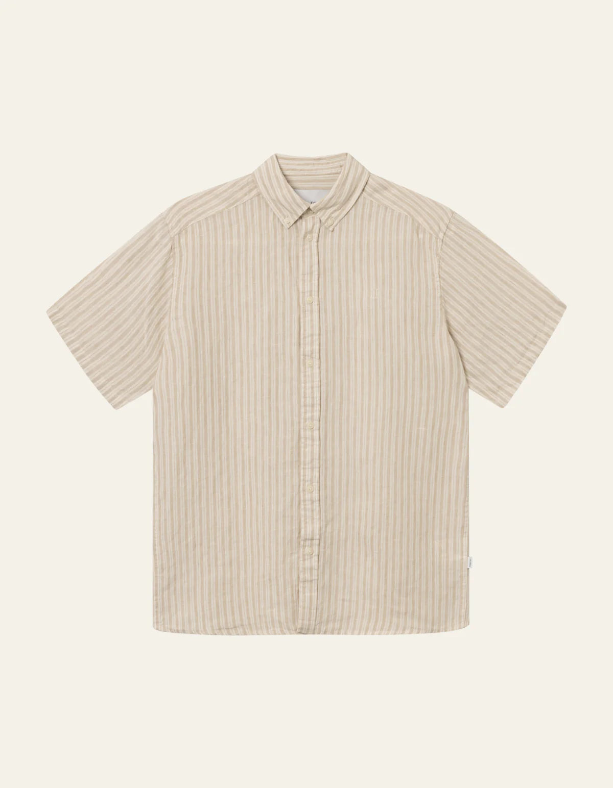 Les Deux Kris Striped S/S Linen Shirt - Desert Sand/Light Ivory