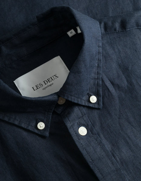 Les Deux Kristian L/S Linen Shirt - Dark Navy