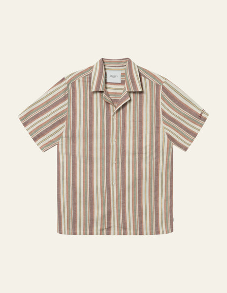 Les Deux Lawson S/S Stripe Shirt - Burnt Red/Ivory