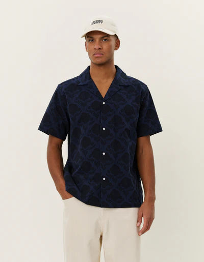 Les Deux Lesley Flower AOP S/S Shirt - Dark Navy