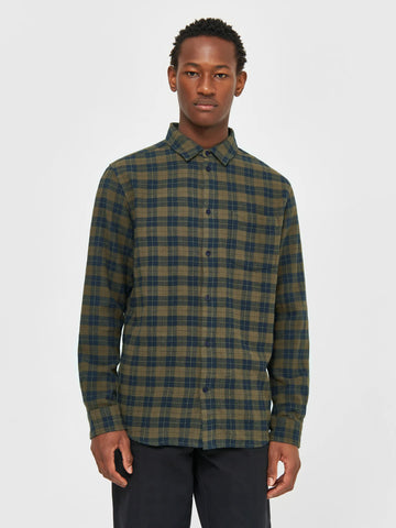 Knowledge Cotton Loose Fit Check Shirt - Green Check