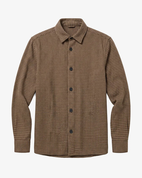 Knowledge Cotton Apparel Houndtooth Overshirt - Dark Brown Check