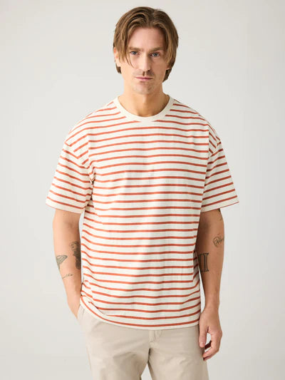 Knowledge Cotton Apparel Loose Striped Tee - Red Stripe