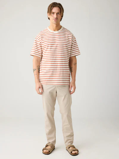 Knowledge Cotton Apparel Loose Striped Tee - Red Stripe